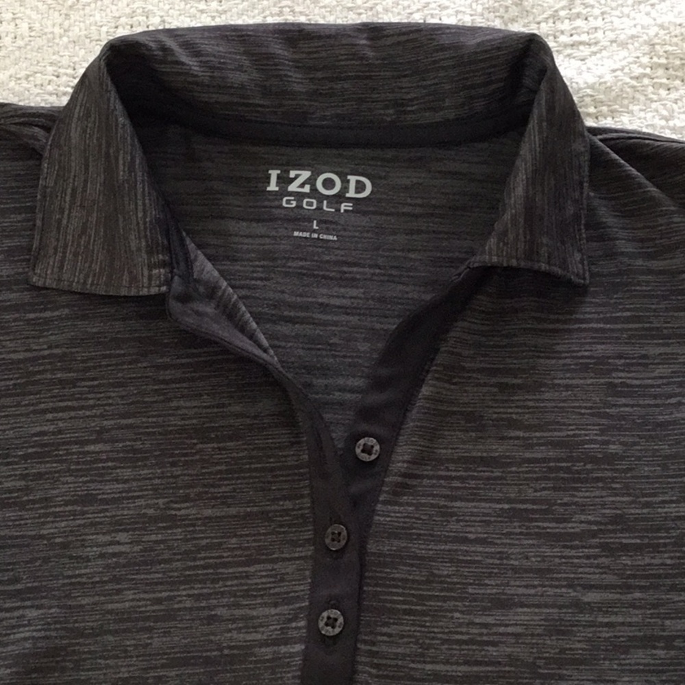 Izod Black Polo Shirt with Heathered Texture and Classic Collar